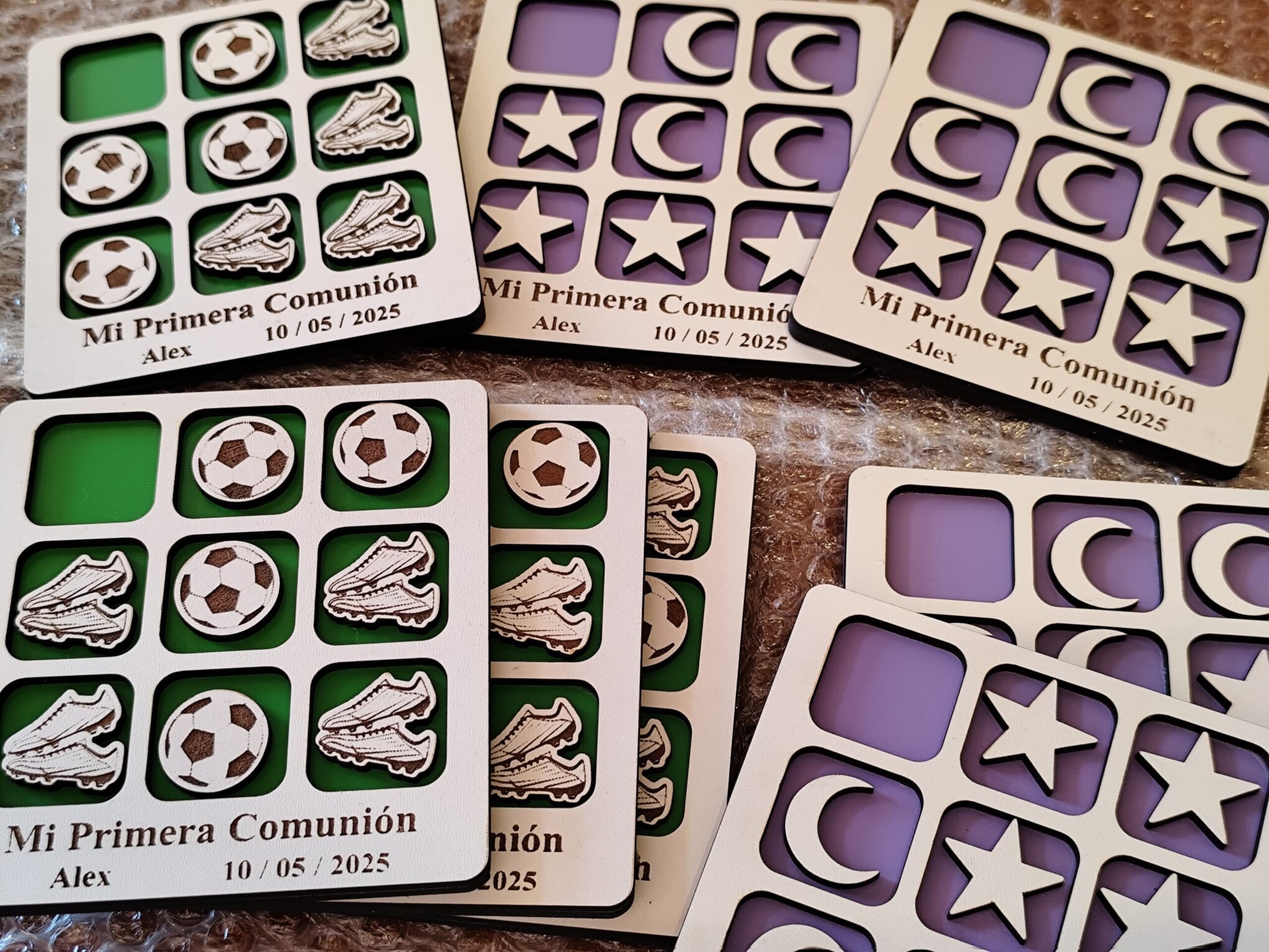Juego 3 en raya de madera personalizado para comunión - 2