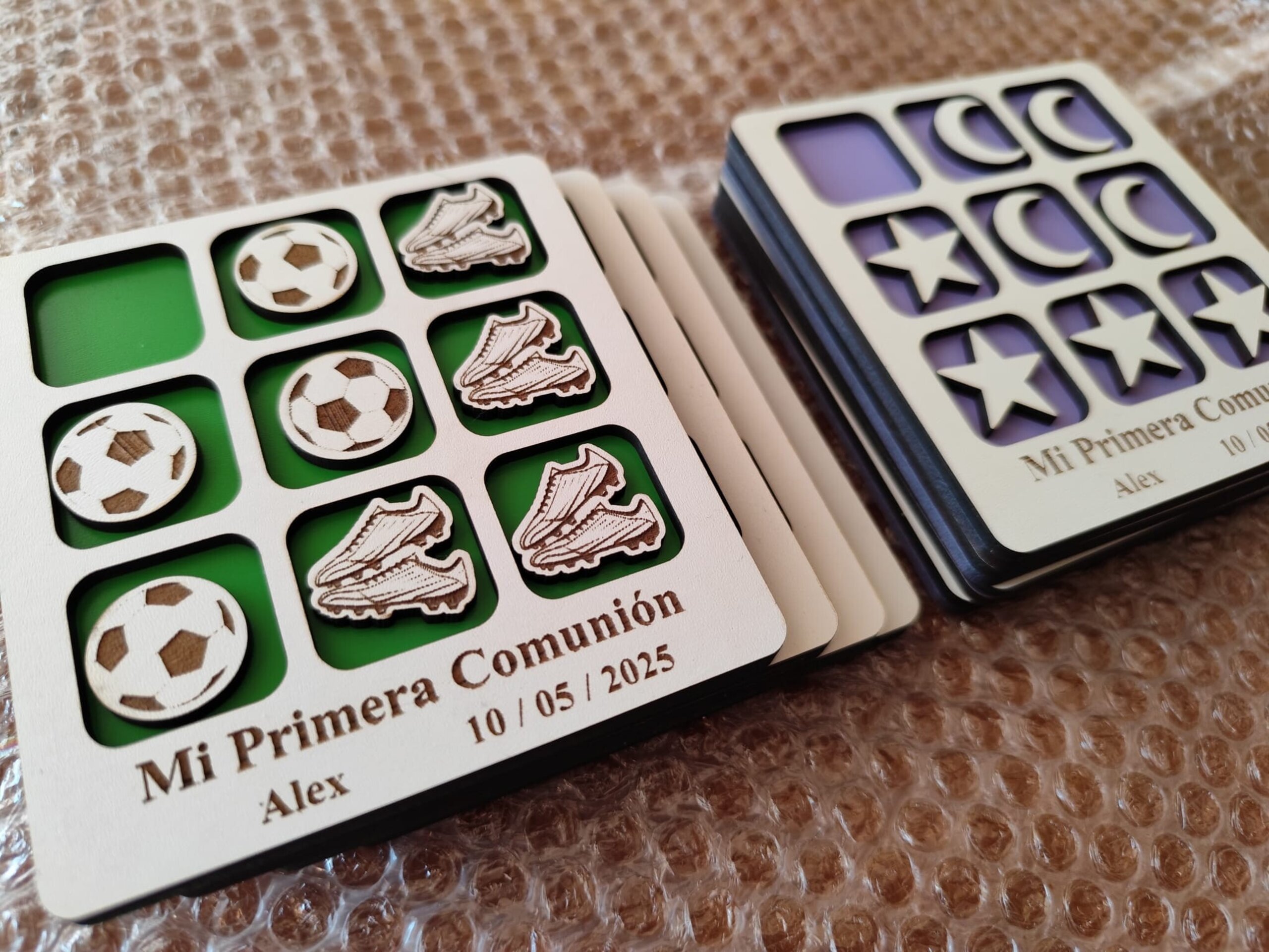 Juego 3 en raya de madera personalizado para comunión - 3