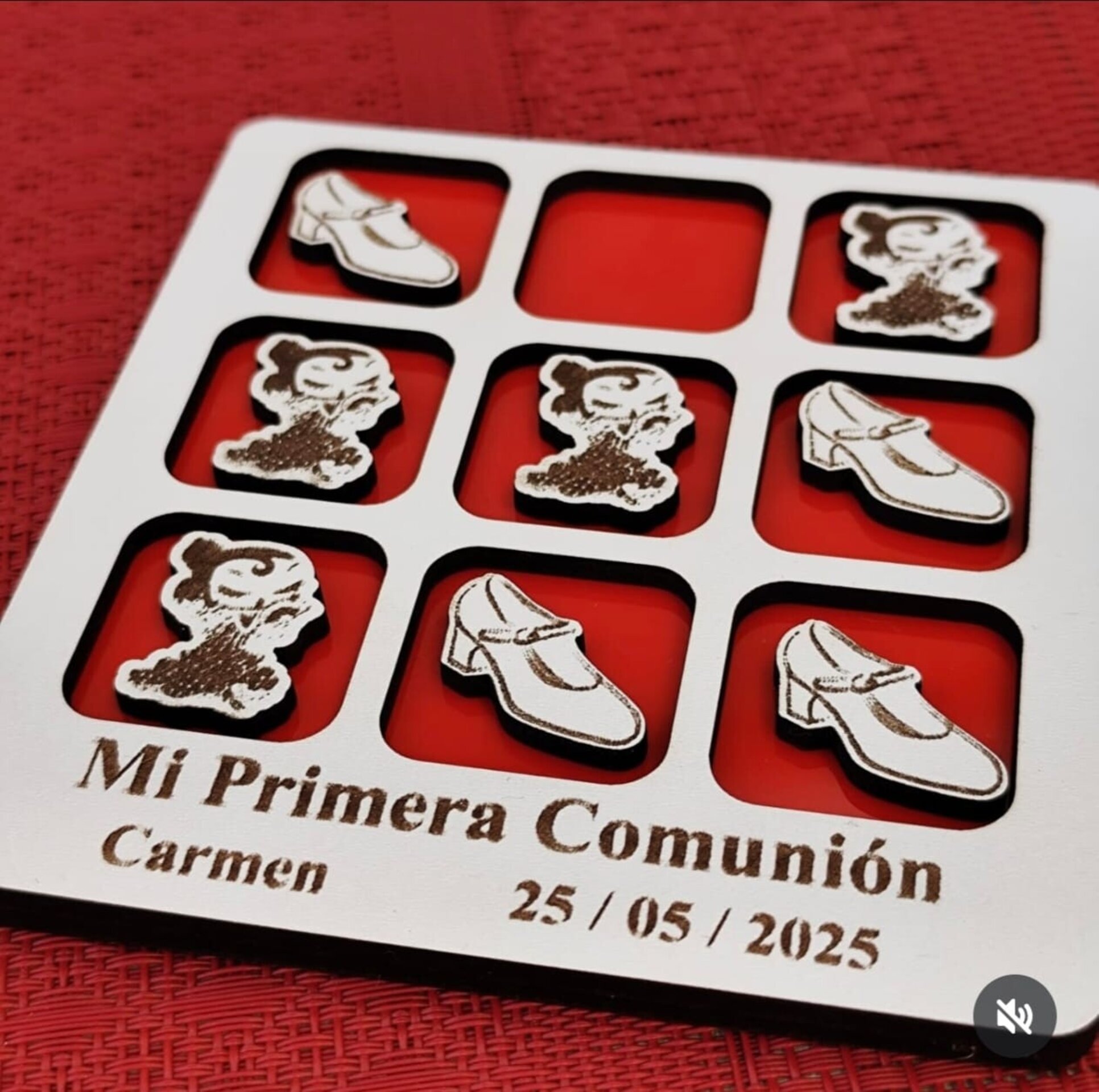Juego 3 en raya de madera personalizado para comunión - 4